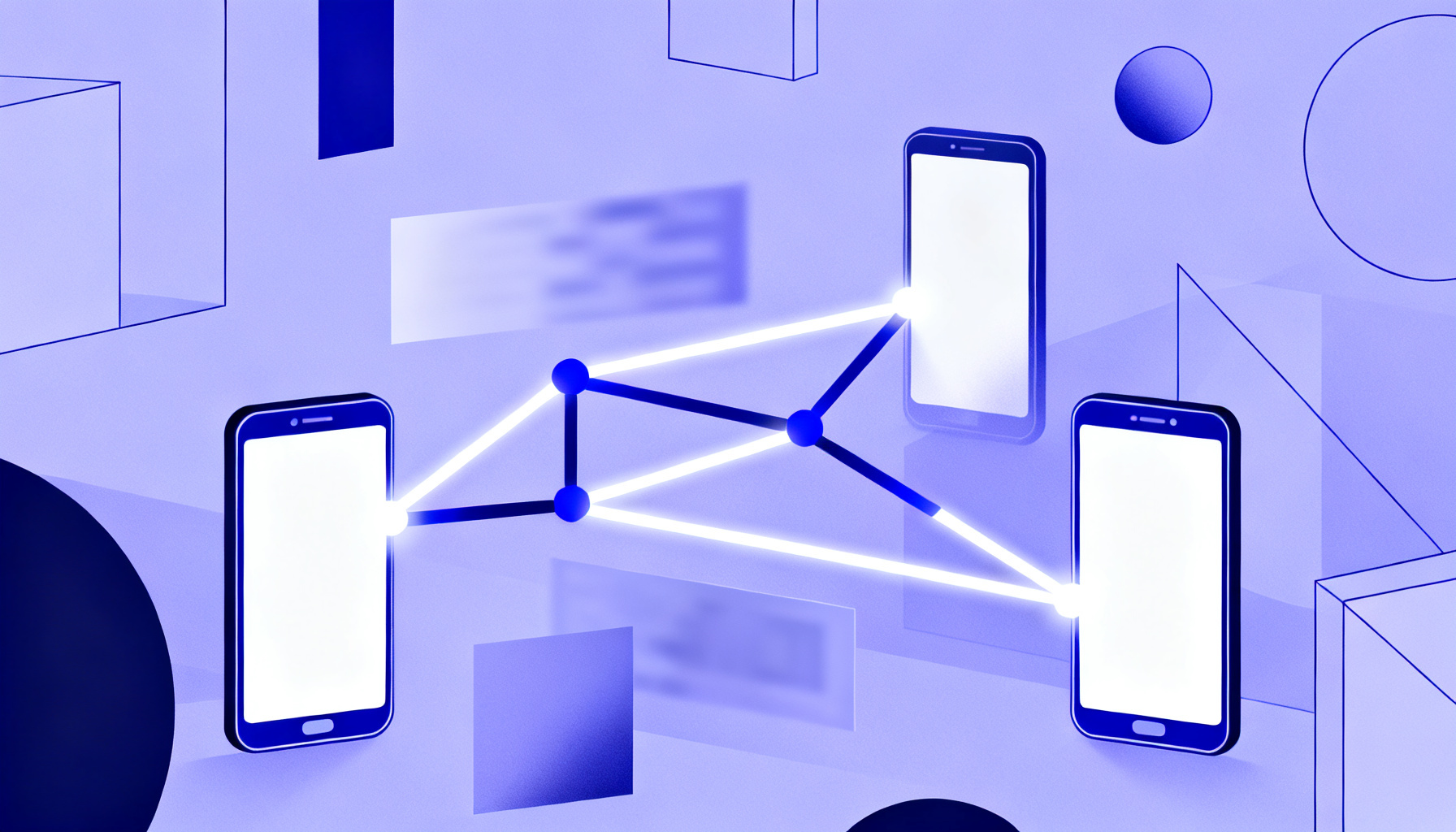 Abstract transient communication nodes with glowing lines