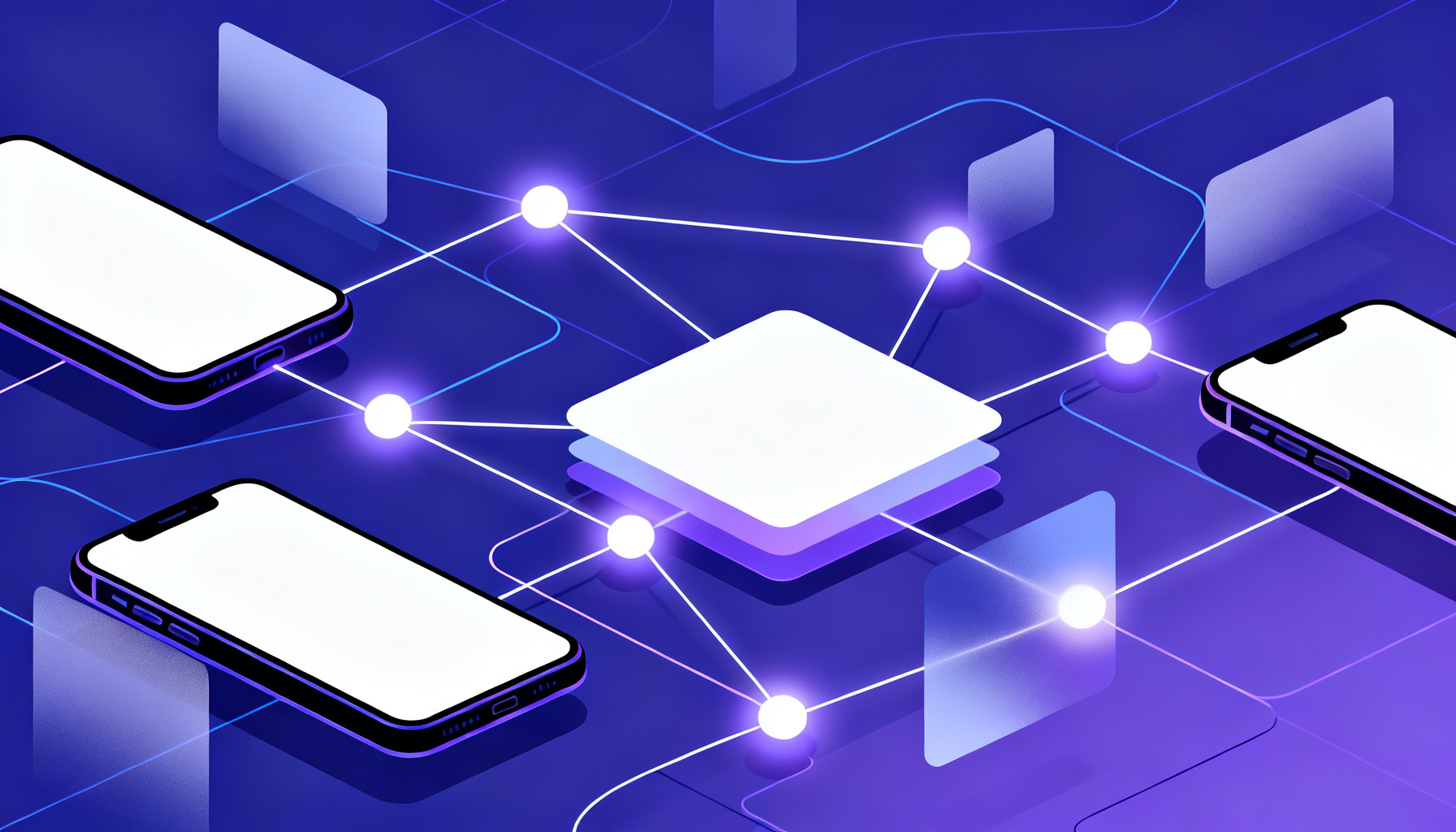 Connected glowing nodes representing setup process