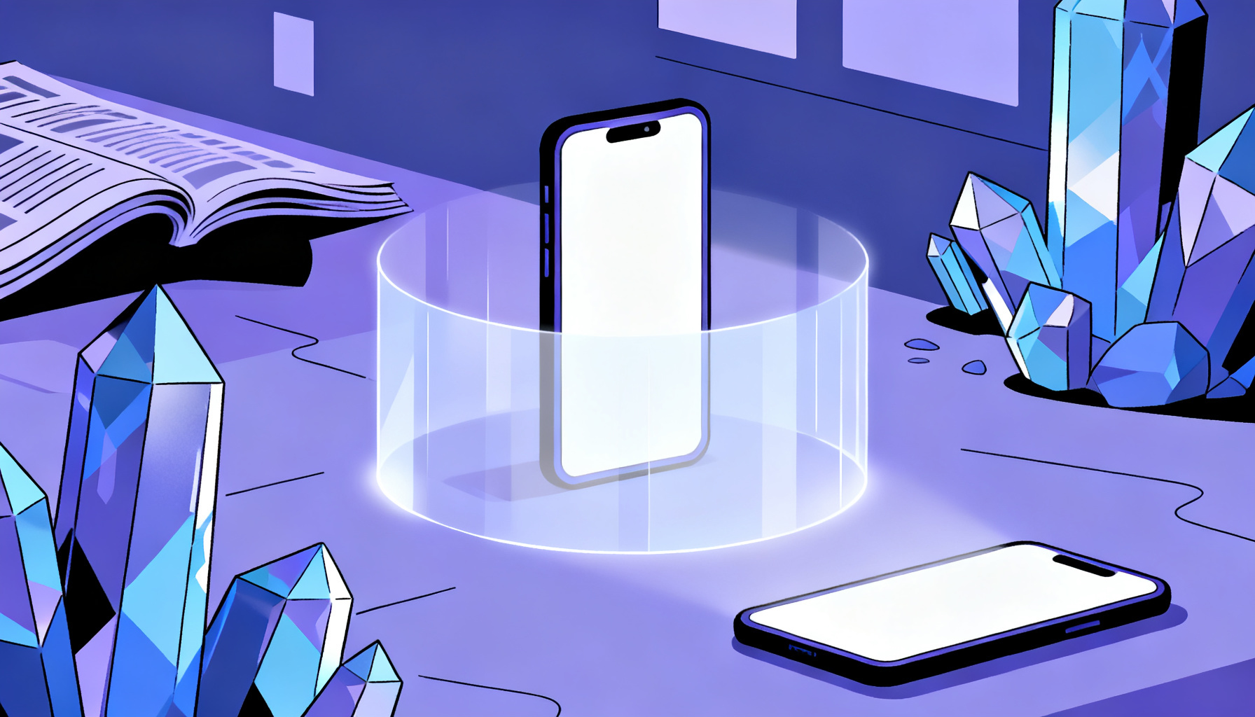 Crystalline glowing shapes representing security