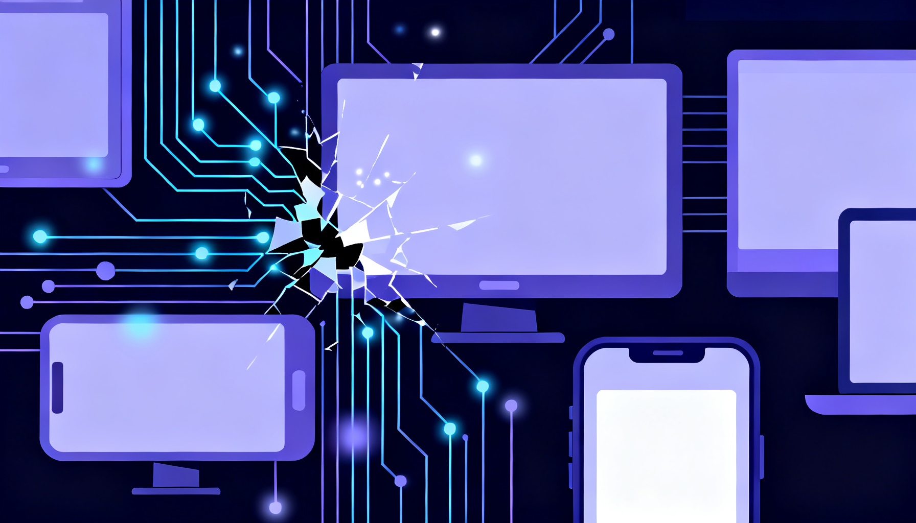 Abstract broken circuitry representing MFA attack vectors