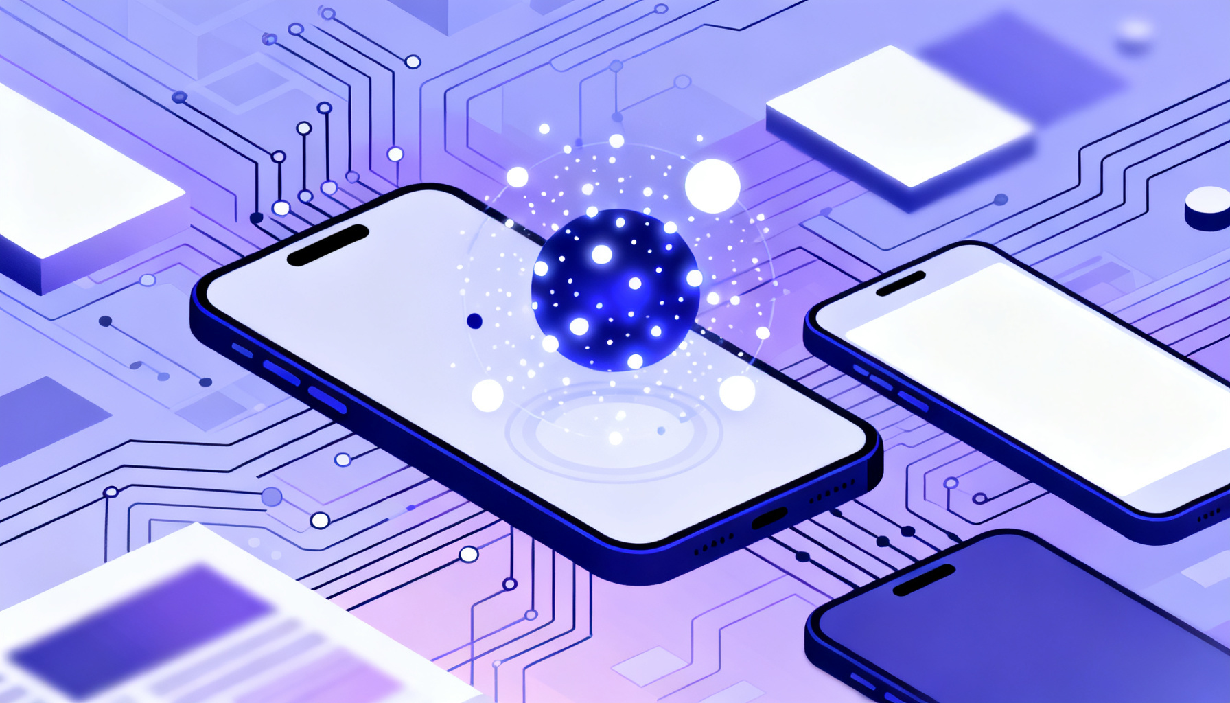 Abstract cryptographic circuitry with glowing particles