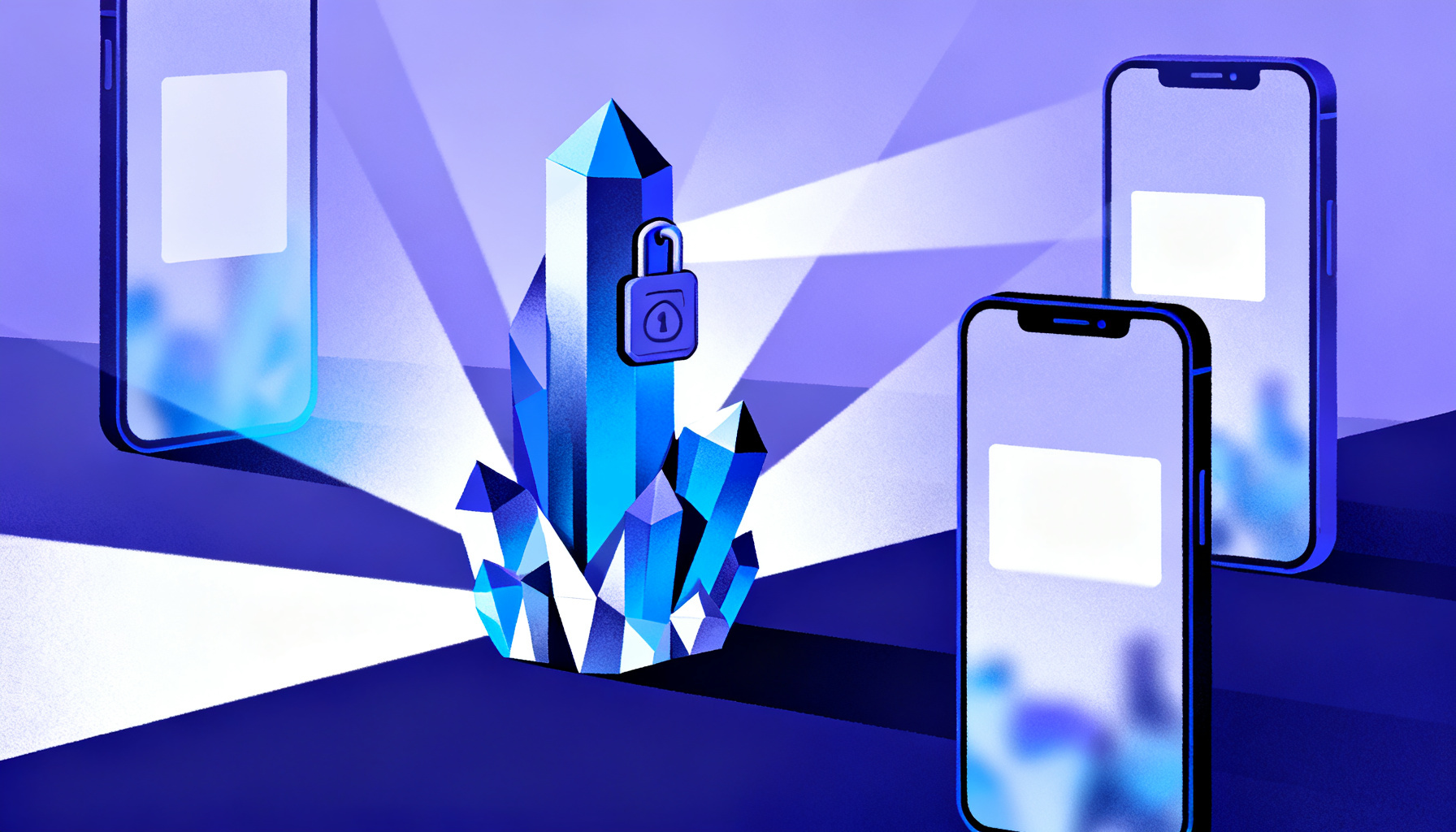 Abstract crystalline shapes representing hardware tokens and authenticator apps