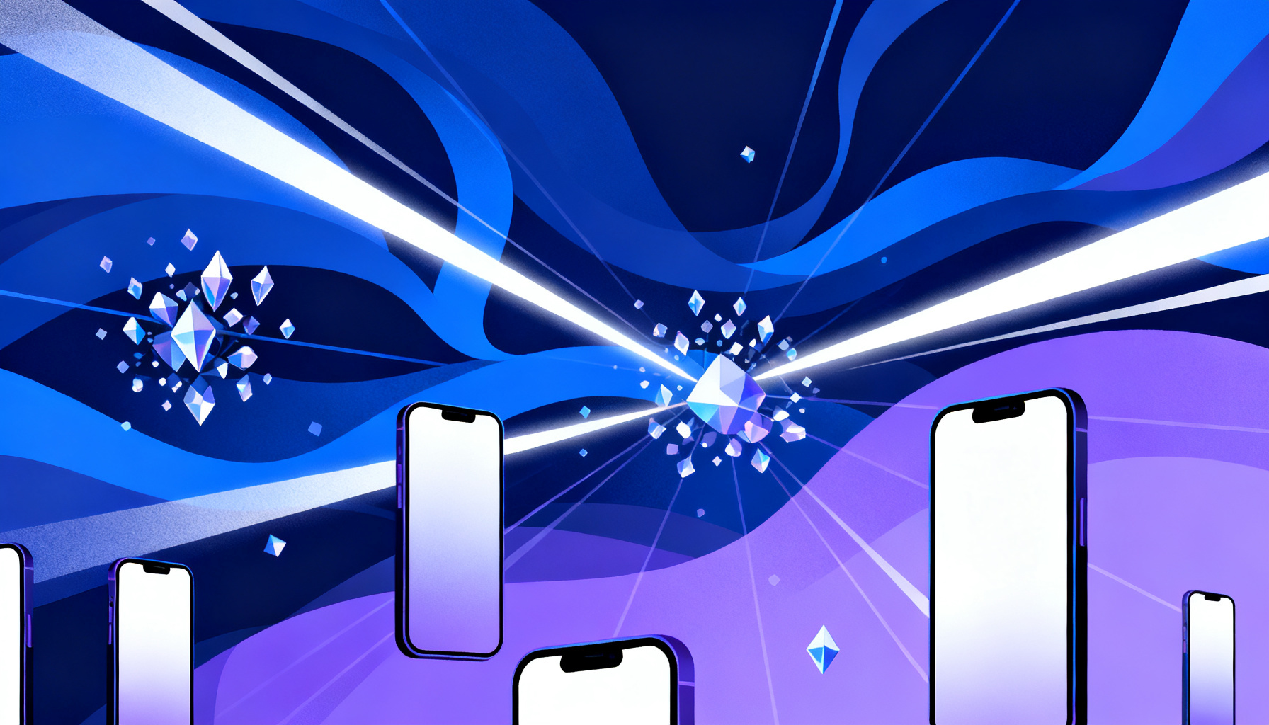 Futuristic network with flowing light beams and particles