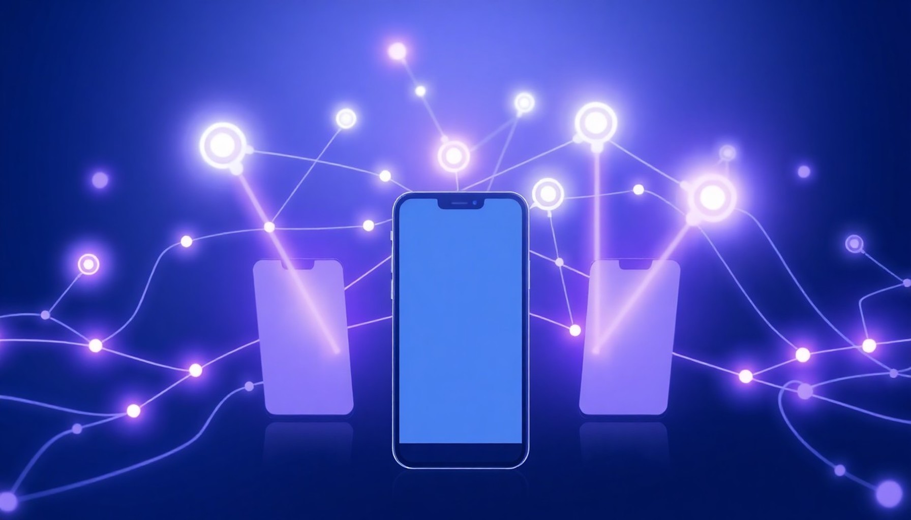 Network topology with glowing nodes and repair beams