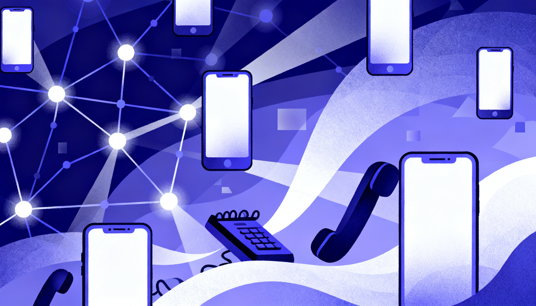 Abstract network topology illustrating telephony infrastructure