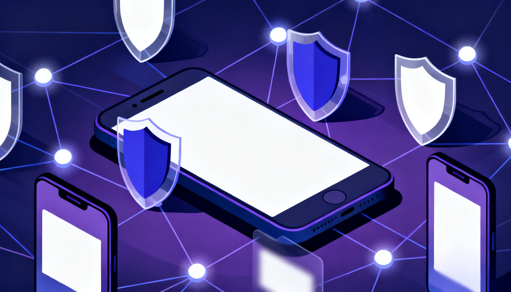 Abstract network with protective shields representing OTP security