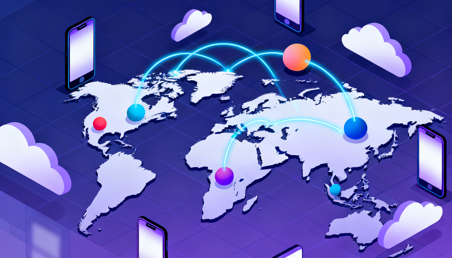 Abstract world map with glowing connection arcs