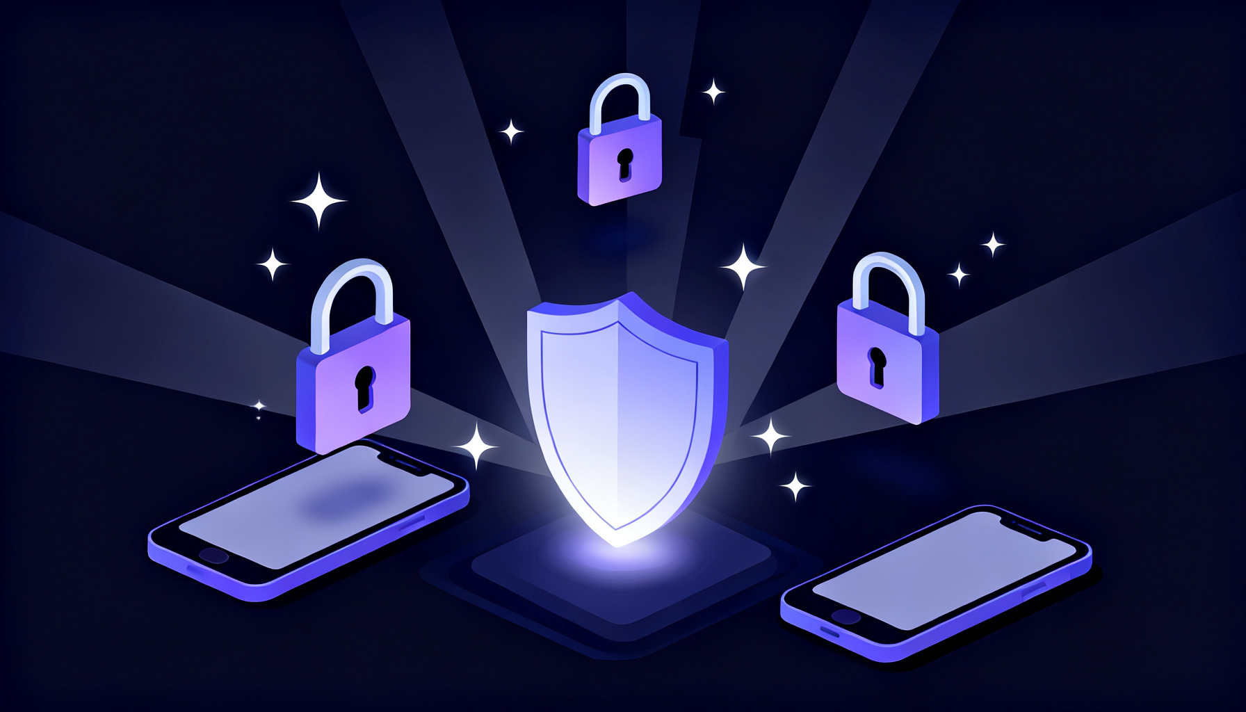 Three padlocks around a central shield