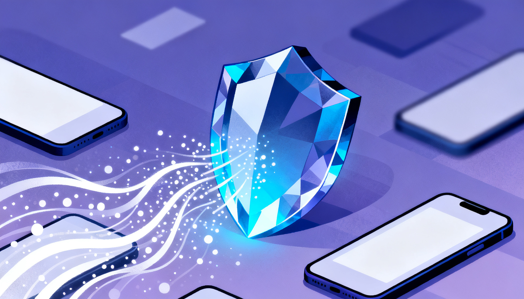 Crystalline shield with particle flows representing security
