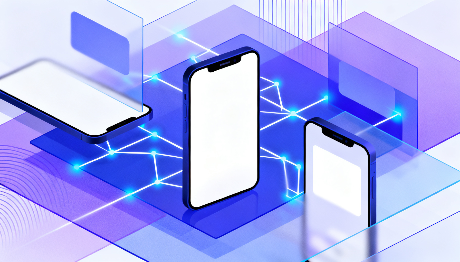 Layered geometric planes symbolizing app network integration