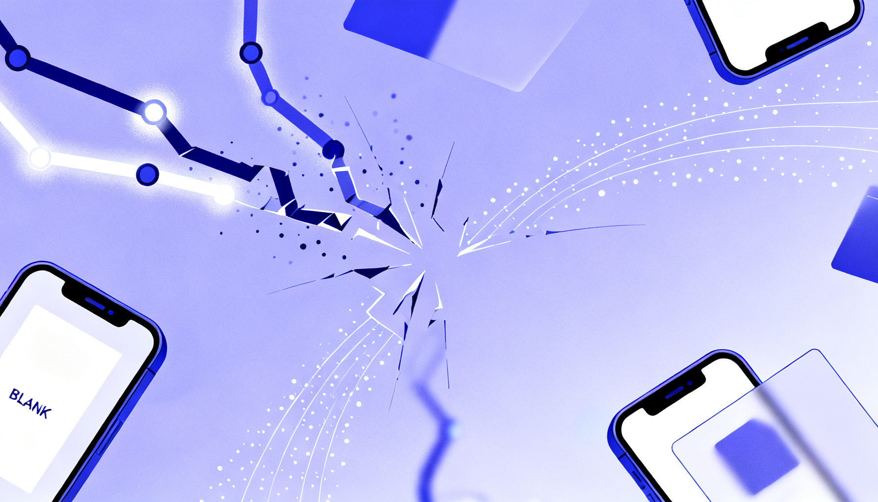 Broken glowing lines symbolizing errors and troubleshooting