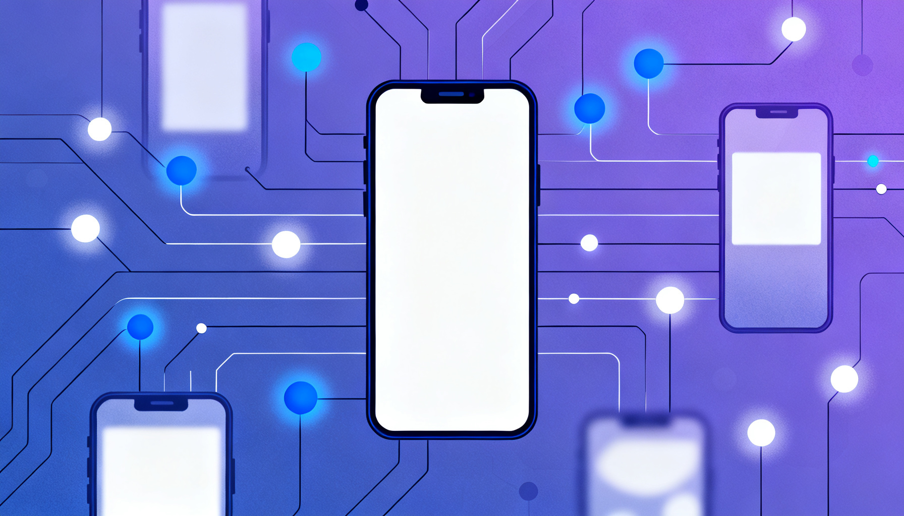 Abstract circuitry with glowing nodes and lines
