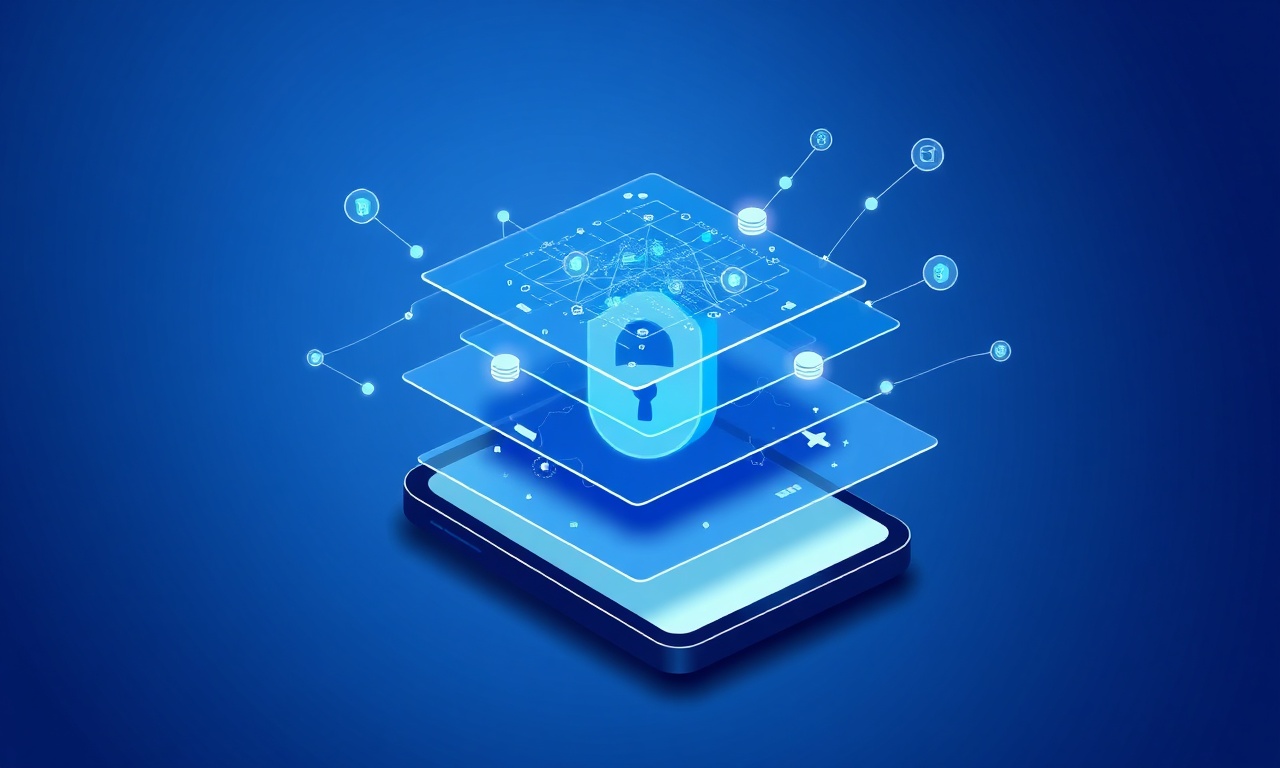 Layered abstract security with glowing nodes