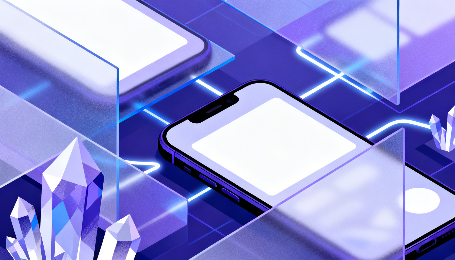 Frosted glass geometric abstract shapes symbolizing advanced 2FA technologies