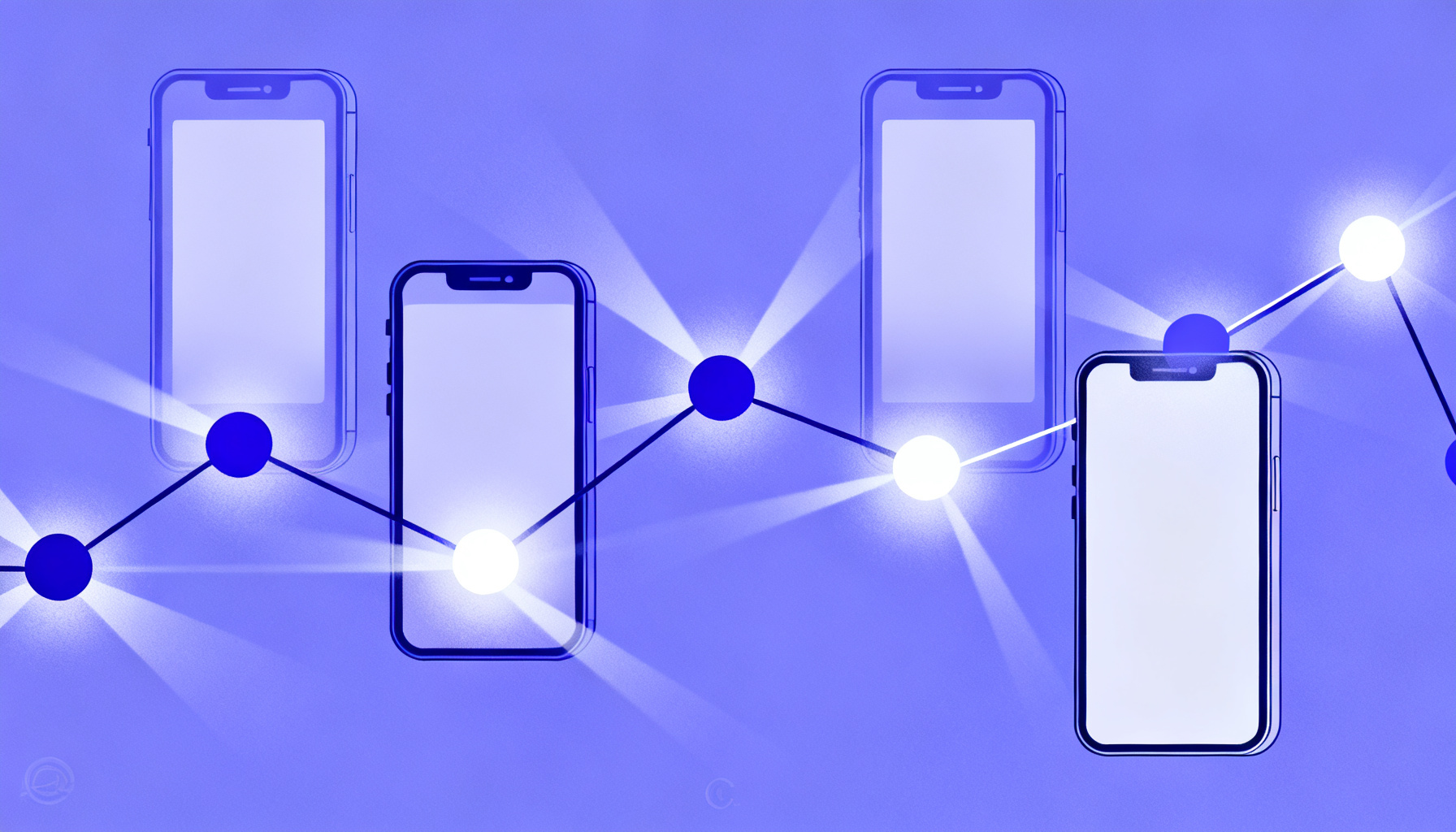 Sequential glowing nodes representing 2FA implementation steps