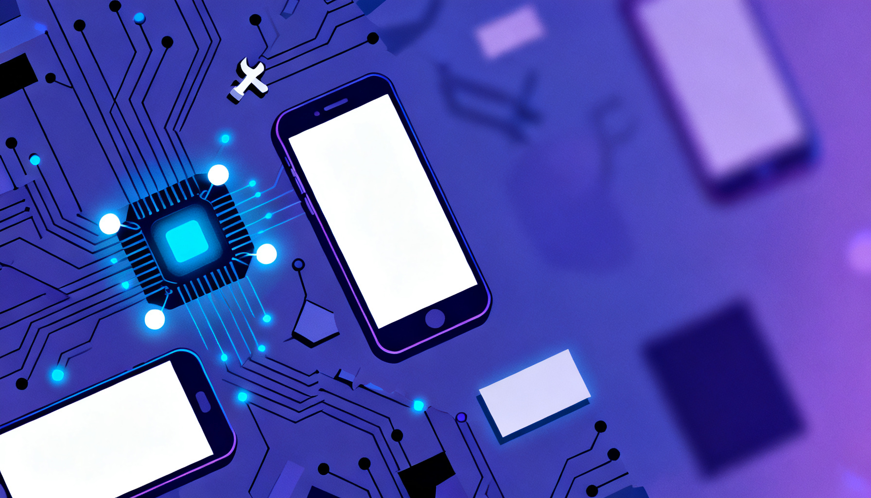 Abstract circuitry representing troubleshooting processes