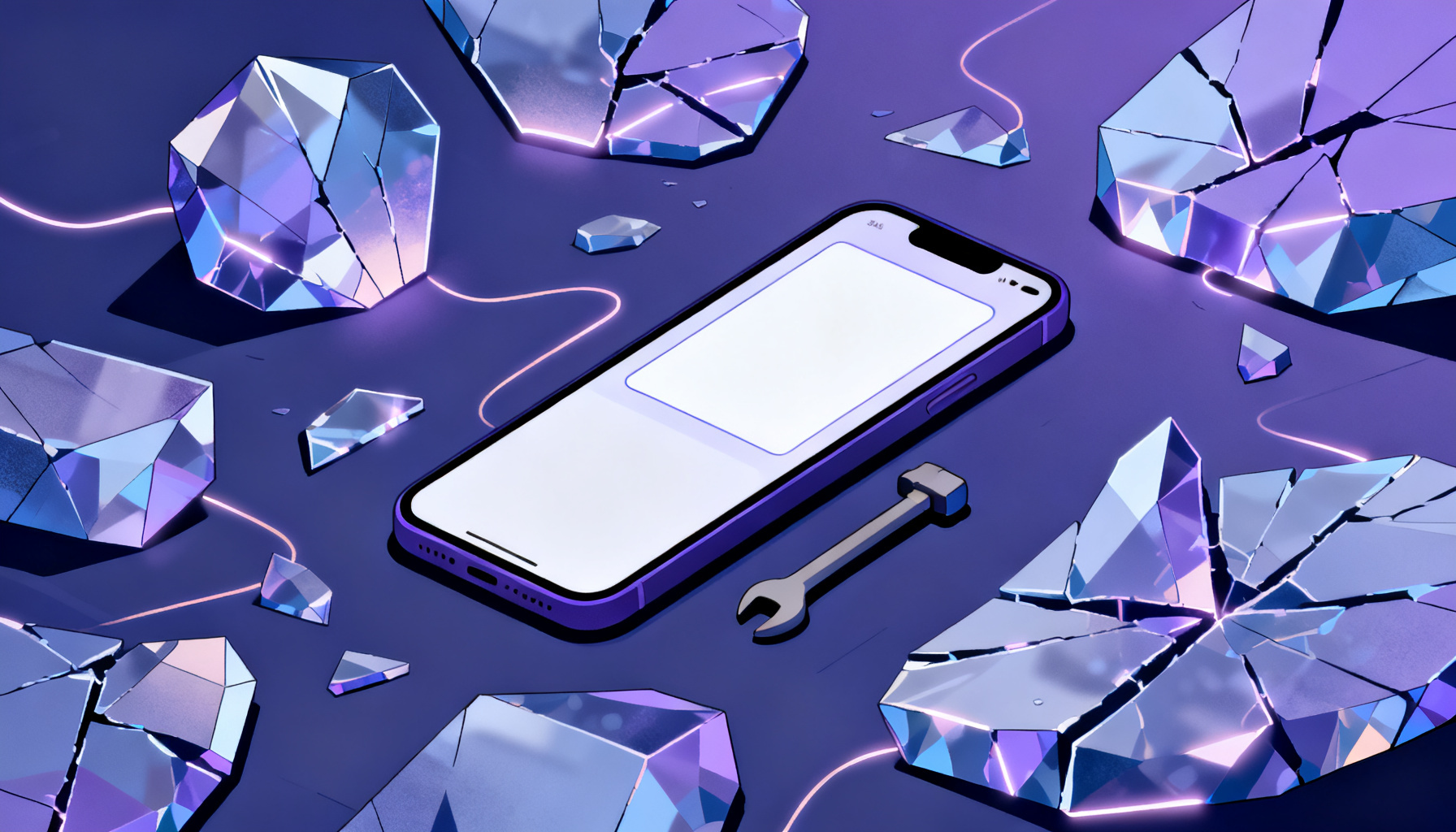 Abstract fractured crystalline shapes symbolizing troubleshooting