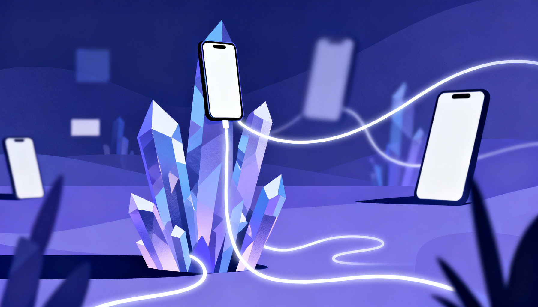 Abstract crystalline shapes representing traditional phone line infrastructure
